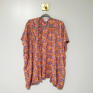 LOFT Women Floral Kimono Medium Large M/L Red Blue Boho Festival Cottage Bright